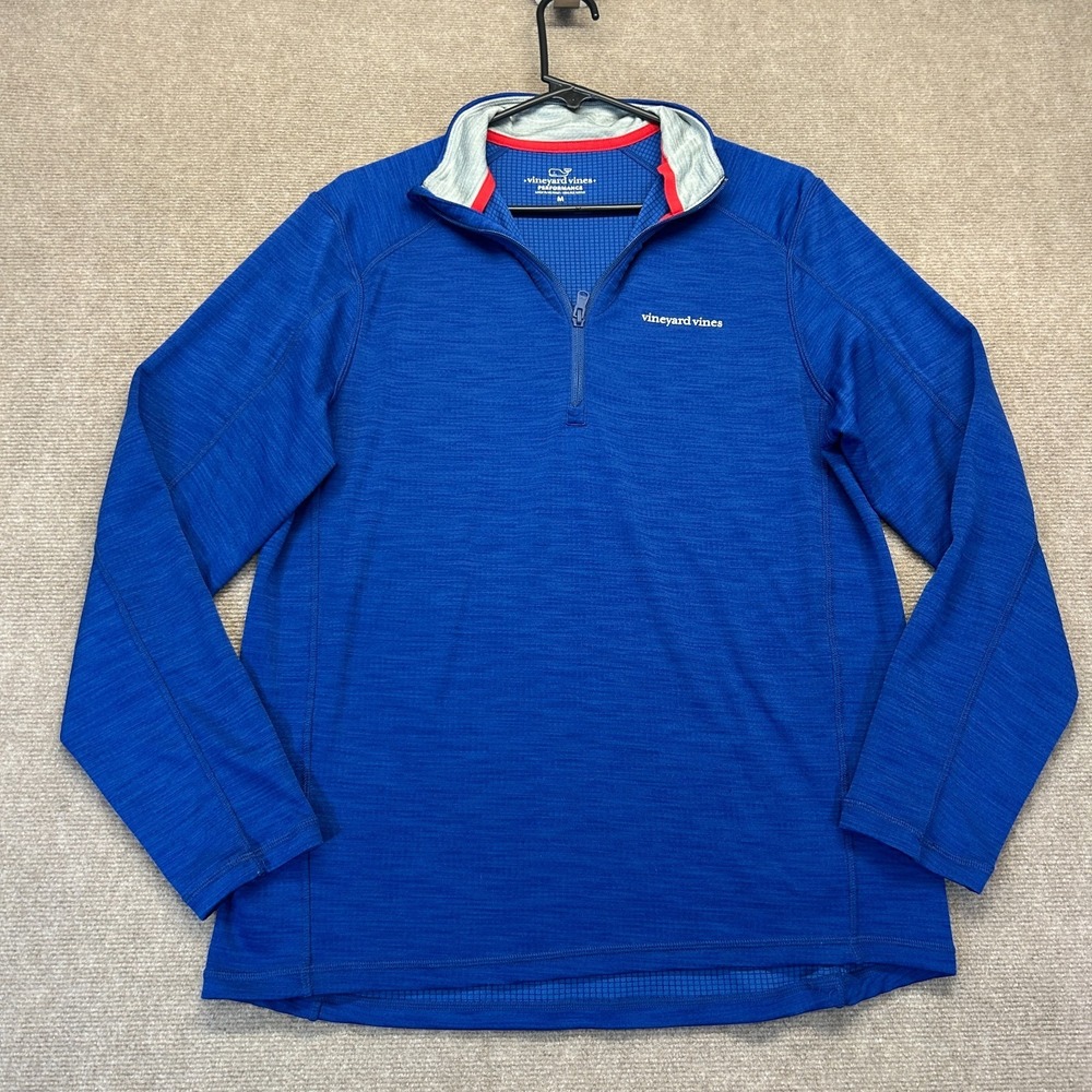 Vineyard Vines Performance Sankaty Grid 1/4 Zip Men's Medium Blue Pullover